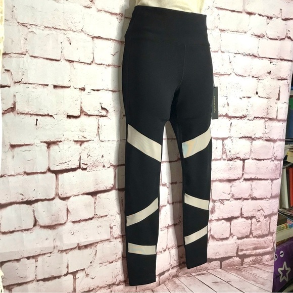 DONNA KARAN Active Activewear Leggings black with tan mesh panel Size XS NWT - Picture 7 of 15